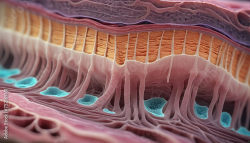 Close-up of the structure and composition of the different layers of skin and organic surface tissue photo