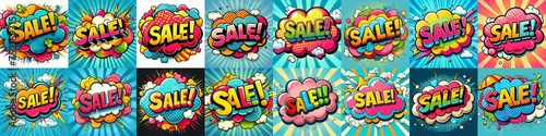 Sale  on a cloud in bright colors  pop-art style. AI generated illustration