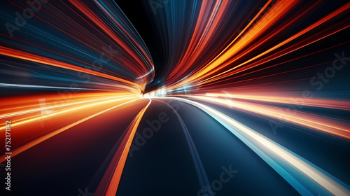 Glowing tunnel traffic, future technology speed line, using long exposure bold dynamic lines