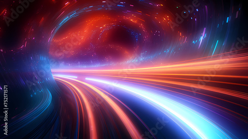 Glowing tunnel traffic, future technology speed line, using long exposure bold dynamic lines