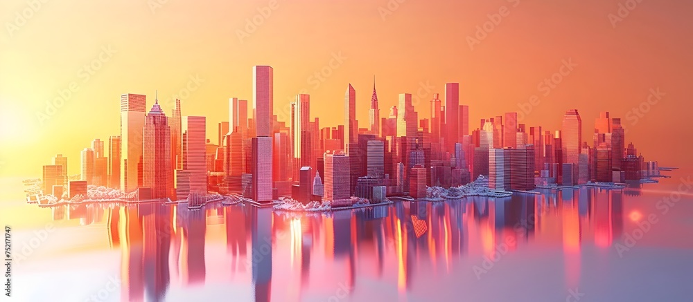 Vibrant City Scene at Sunset and Sunrise in Animation Style, To offer a visually striking and imaginative representation of a city scene at sunset