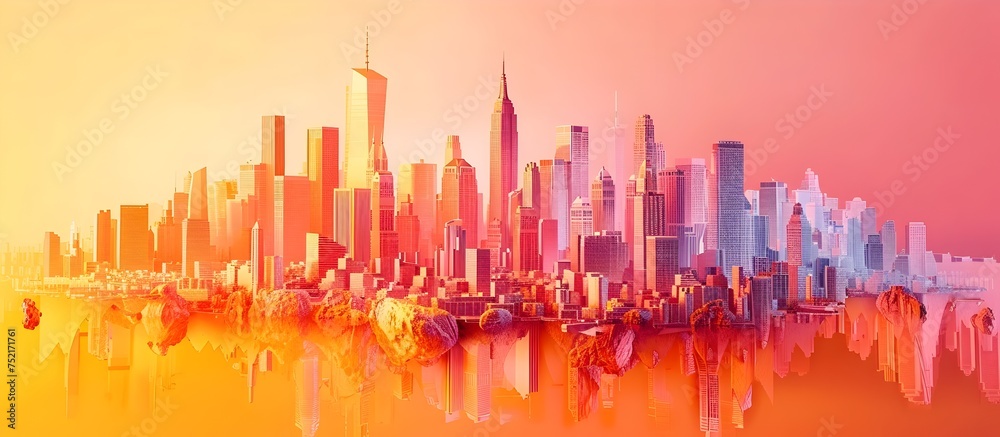 Vibrant 3D Illustration of New York City Skyline, To provide a visually appealing and colorful representation of New York Citys skyline that can be