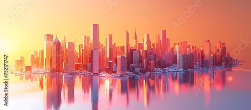 Vibrant City Scene at Sunset and Sunrise in Animation Style, To offer a visually striking and imaginative representation of a city scene at sunset © Sittichok