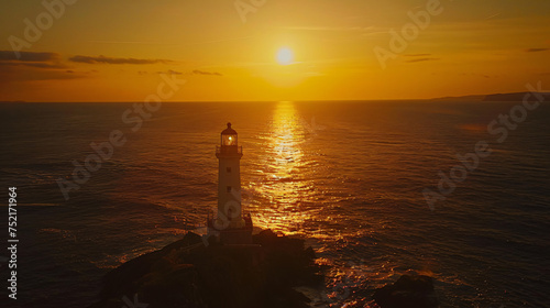 Sunset of Godrevy LighthouseSt Ives Bay Cornwall.