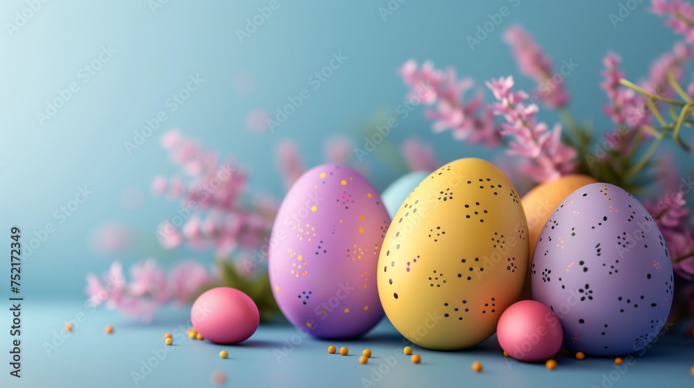 Pastel perfection with colorful Easter eggs. The soft, delicate complements the vibrant shades of the eggs, creating a whimsical and enchanting scene. Generative AI Pastel perfection with colorful Easter eggs. The soft, delicate complements the vibrant shades of the eggs, creating a whimsical and enchanting scene. Generative AI