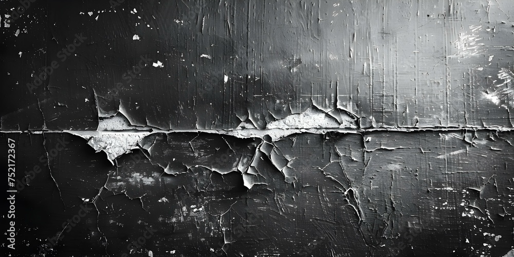 Distressed black wall with white dust scratches and cracked texture details. Concept Distressed Wall, Black Paint, White Scratches, Cracked Texture - obrazy, fototapety, plakaty 