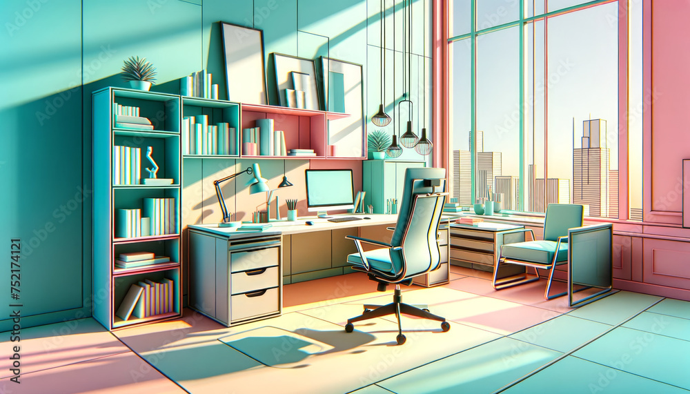 Pastel-Colored 3D Office: Vibrant and Modern