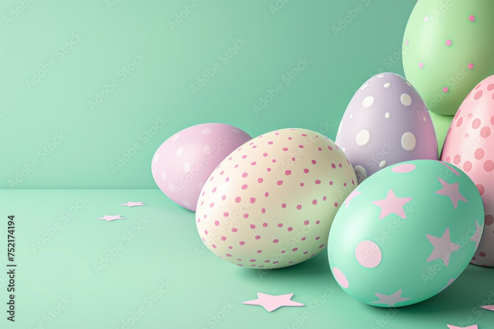 Easter eggs on green background.  Generative AI