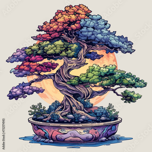 Bonsai illustration isolated on white background