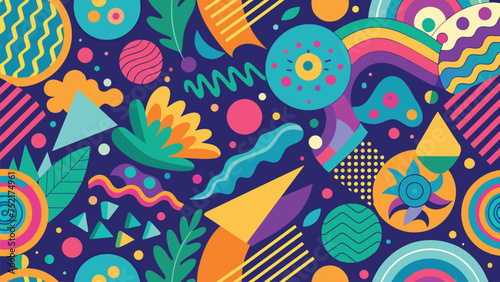 Seamless pattern with abstract shapes and floral elements. Vector illustration