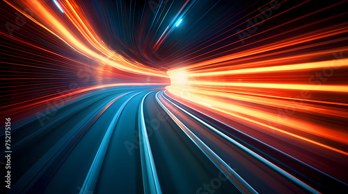 Glowing tunnel traffic, future technology speed line, using long exposure bold dynamic lines