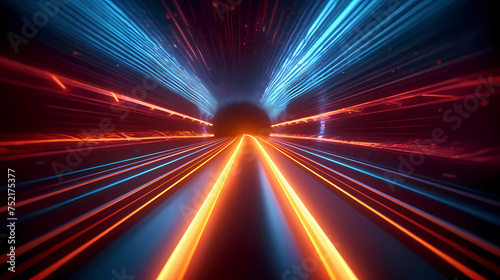 Glowing tunnel traffic, future technology speed line, using long exposure bold dynamic lines