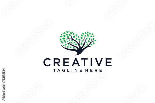Abstract heart shaped tree logo design