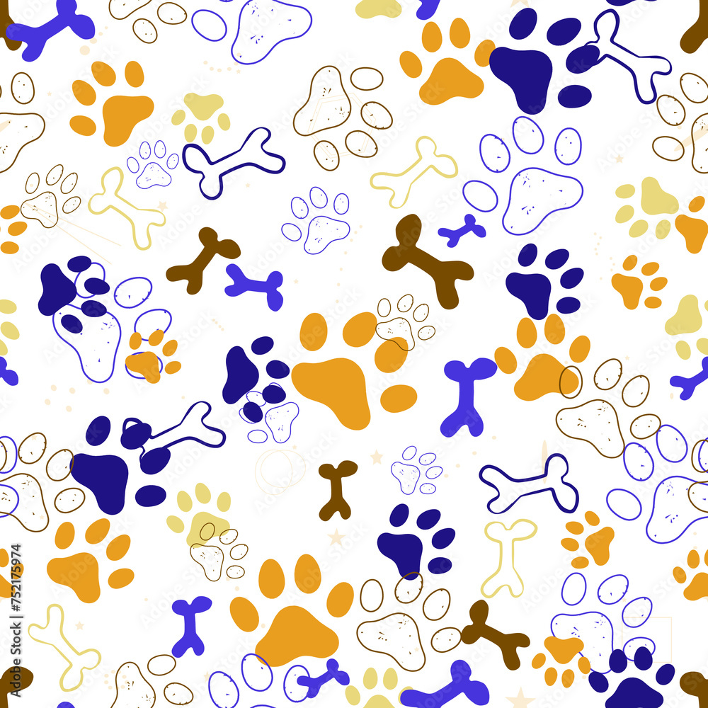 Fototapeta premium Royal poodles and inscriptions seamless illustration. Dogs, tracks of poodles, inscriptions realistic pattern illustration. Print for wrapping paper. textiles, preparation for designers