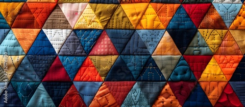 Colorful Geometric Quilt with Triangle Pattern, To provide a unique, colorful and handmade addition to home decor, showcasing traditional