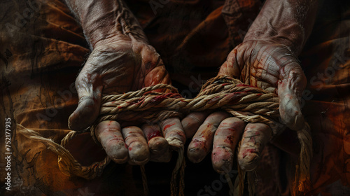 Tied hands on dark background © Fauzia