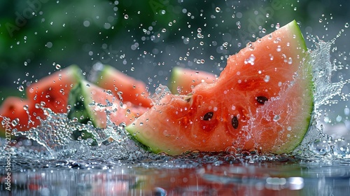 Watermelon Slice Falling Into Water