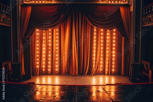 Cinematic Aura: Stage Curtains and Brilliant Lights