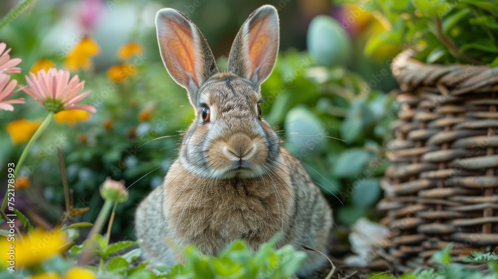 Rabbit Sitting in Field of Flowers Rabbit Sitting in Field of Flowers