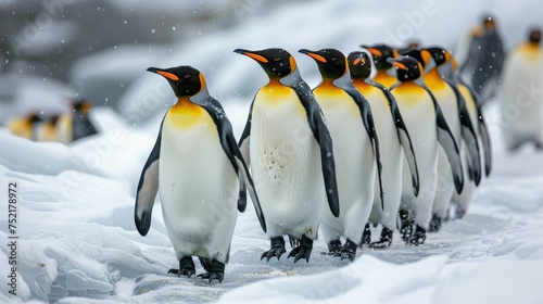 Group of Penguins Standing in the Snow