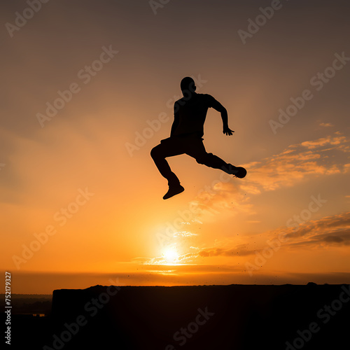 Silhouette of a person doing a backflip against the sunset