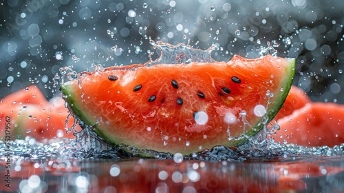 Watermelon Slice Falling Into Water
