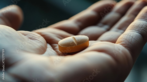 Person Holding Pill Close Up