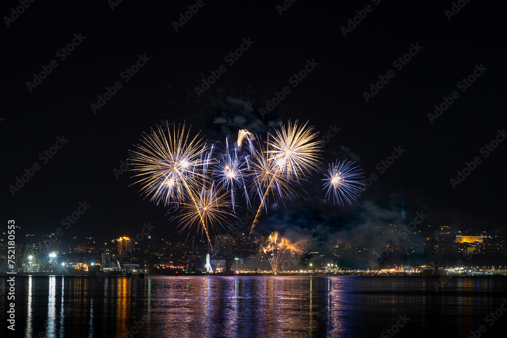 Fototapeta premium Fireworks at Night with dark background