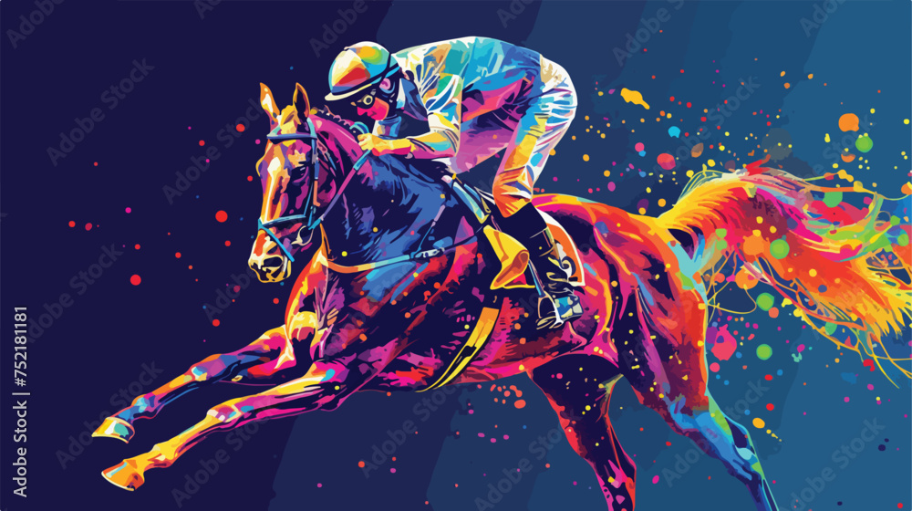 Horse racing Horse with jockey designed using dots pi - obrazy, fototapety, plakaty 