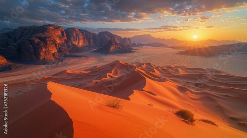 Sun Setting Over Desert Landscape