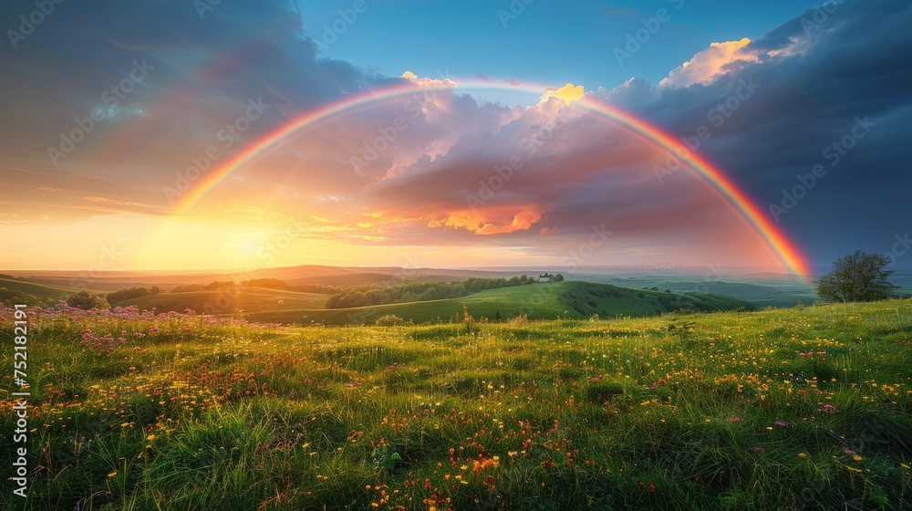 Rainbow in the Sky Over Field