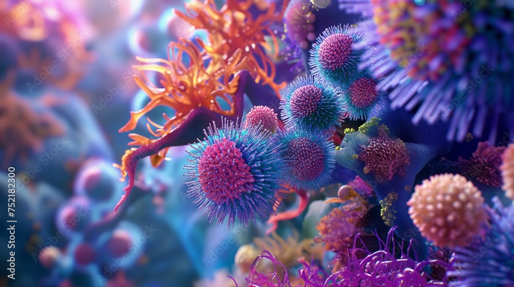 Microscopic view of complex viruses.