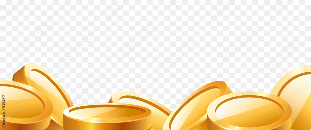 Border or frame of gold coins on a transparent background. Vector illustration. Border or frame of gold coins on a transparent background. Vector illustration.