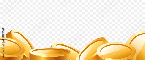 Border or frame of gold coins on a transparent background. Vector illustration.