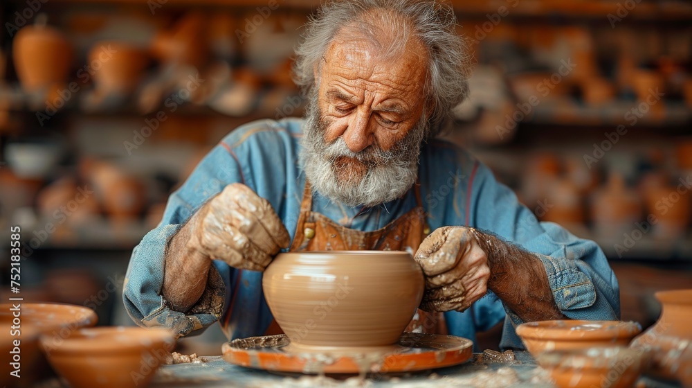 male craftsman working on potters wheel at pottery studio male craftsman working on potters wheel at pottery studio