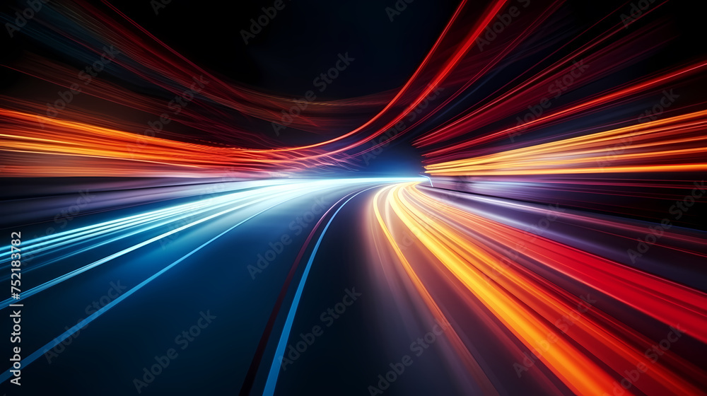 Car lights leave traces in tunnel, concept of speed and movement Car lights leave traces in tunnel, concept of speed and movement