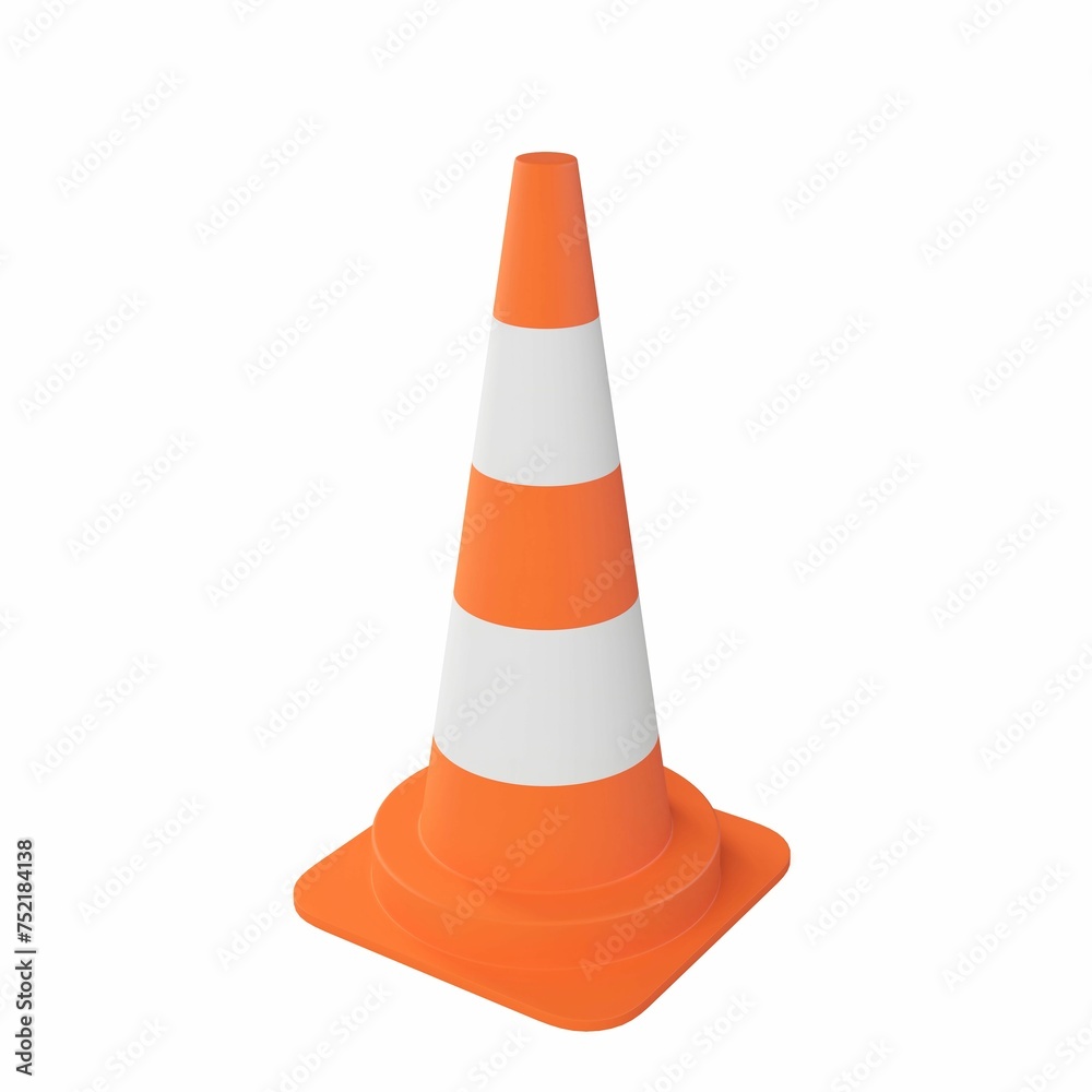 Realistic 3D render of a single orange traffic cone on a white background Realistic 3D render of a single orange traffic cone on a white background