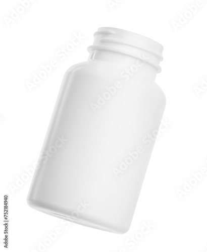 Blank plastic pill bottle isolated on white