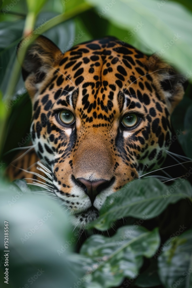 world wildlife day. leopard looking through jungle leaves . ai generated world wildlife day. leopard looking through jungle leaves . ai generated
