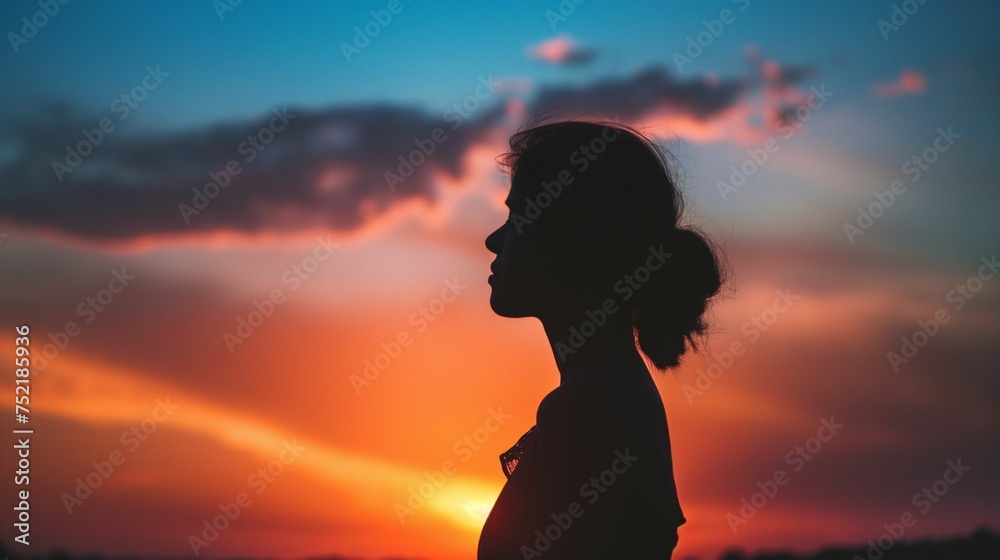 Silhouette of a person, against a stunning sunset background.