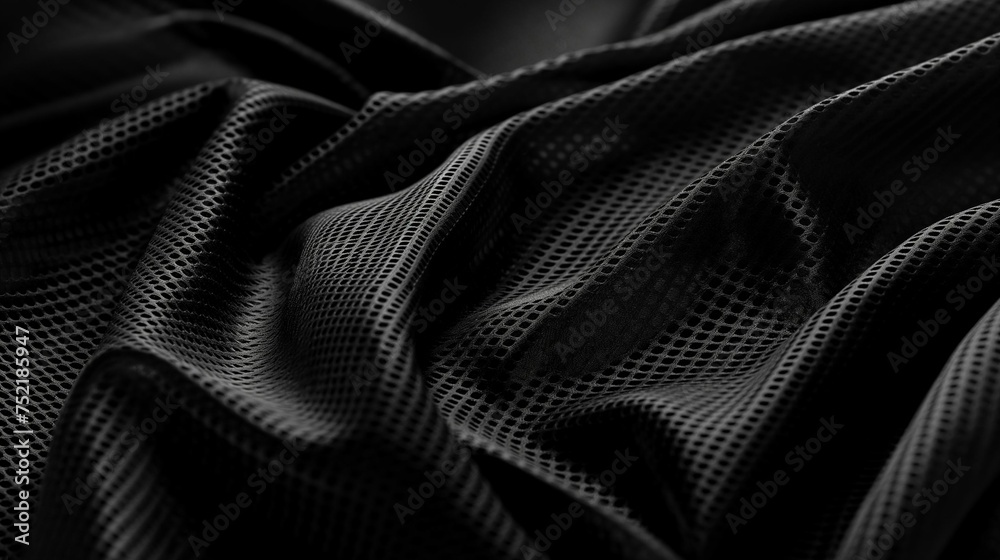 Sleek of black sportswear fabric with a mesh pattern. Sleek of black sportswear fabric with a mesh pattern.