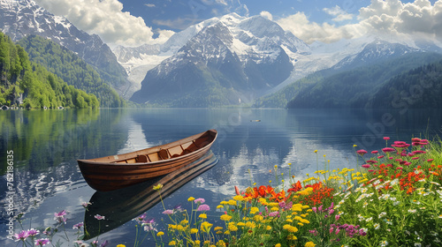 Beautiful view of boat on the lake background
