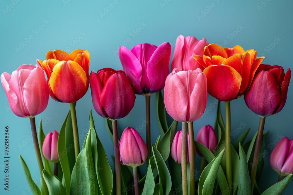 Solid color background, tulips 