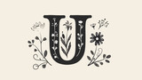 Vintage floral bold Letter U logo spring. Classic Sum