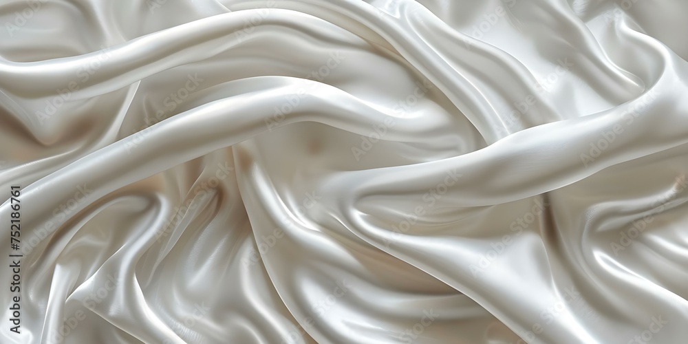 Obraz premium White satin fabric background with glossy waves on smooth surface. Concept Photography, Studio Setup, Background Design, Textures, Creative Lighting