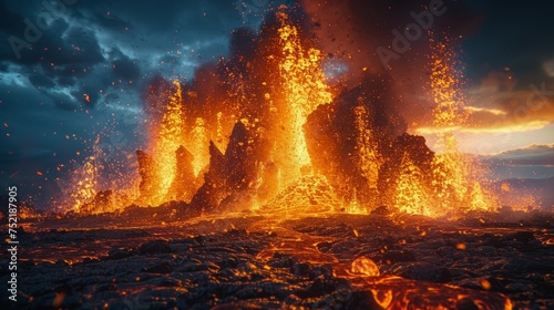 Large Group of Lavas Erupting From the Ground