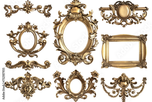 Antique Gold Frame Isolated On Transparent Background