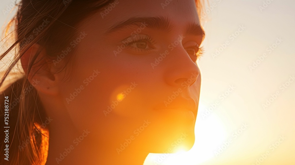 Woman, with her face partially illuminated by sunlight. Woman, with her face partially illuminated by sunlight.