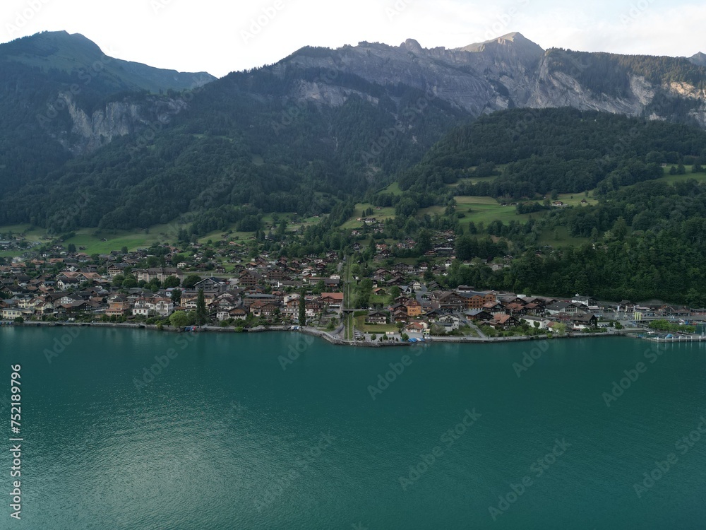 View of lakeside town and Switzerland Mountains