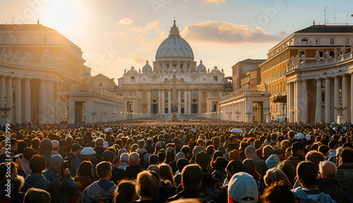 St. Peter's Square in the Vatican full of people waiting for the arrival of the Pope. religious celebration in the street